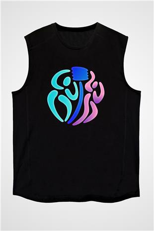 Korfbol Baskılı Unisex Siyah Kolsuz Tişört