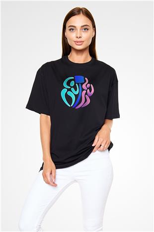 Korfbol Baskılı Unisex Siyah Oversize Tişört