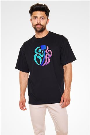 Korfbol Baskılı Unisex Siyah Oversize Tişört