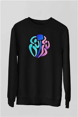 Korfbol Baskılı Unisex Siyah Sweatshirt