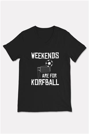 Korfbol Baskılı Unisex Siyah V Yaka Tişört