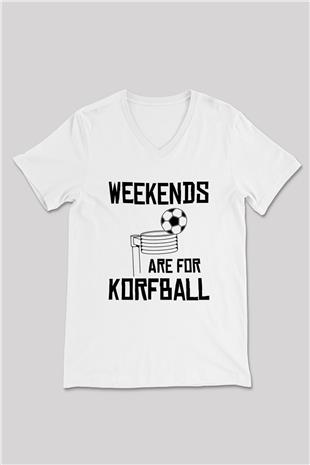 Korfbol Baskılı Unisex V Yaka Tişört - Tshirt