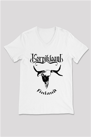 Korpiklaani Beyaz Unisex V Yaka Tişört T-Shirt
