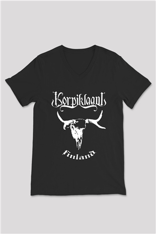 Korpiklaani Siyah Unisex V Yaka Tişört T-Shirt