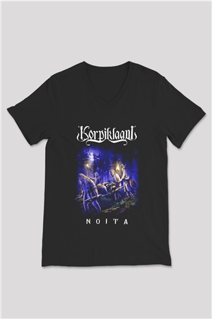 Korpiklaani Siyah Unisex V Yaka Tişört T-Shirt