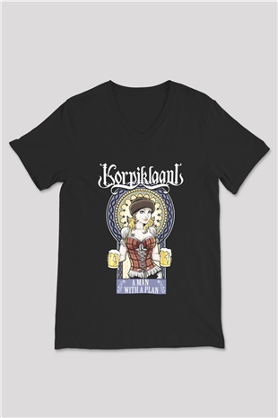 Korpiklaani Siyah Unisex V Yaka Tişört T-Shirt