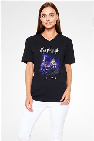 Korpiklaani Siyah Unisex V Yaka Tişört T-Shirt