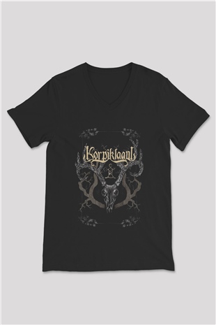 Korpiklaani Siyah Unisex V Yaka Tişört T-Shirt