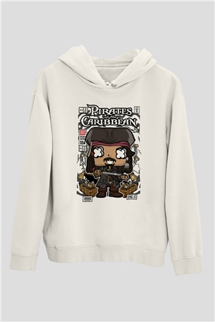 Korsan Jack Baskılı Unisex Beyaz Hoodie