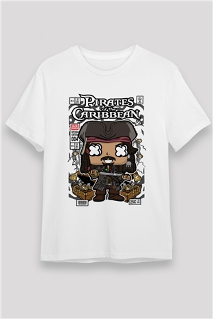 Korsan Jack Baskılı Unisex Beyaz Tişört