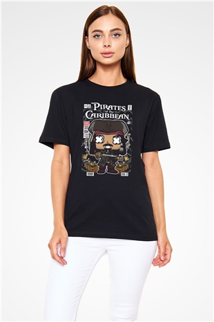 Korsan Jack Baskılı Unisex Siyah Tişört