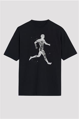 Koşan Kaslı Adam Baskılı Unisex Oversize Tişört - Tshirt