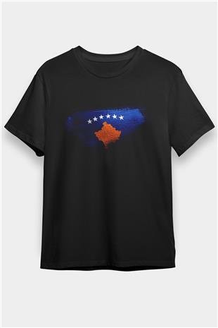 Kosova - Kosovo Bayrağı Baskılı Unisex Siyah Tişört