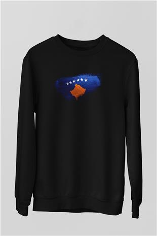 Kosova - Kosovo Bayrağı Baskılı Unisex Siyah Sweatshirt