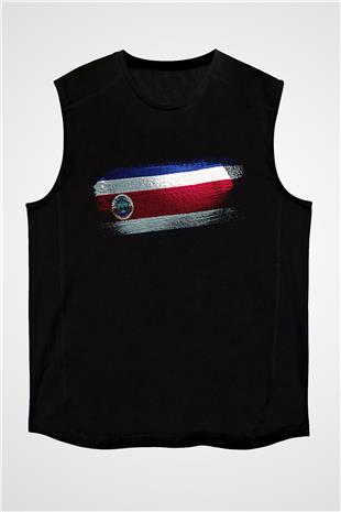 Kosta Rika - Costa Rica Bayrağı Baskılı Unisex Siyah Kolsuz Tişört