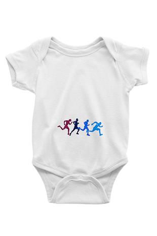 Koşu Baskılı Beyaz Bebek Body - Zıbın