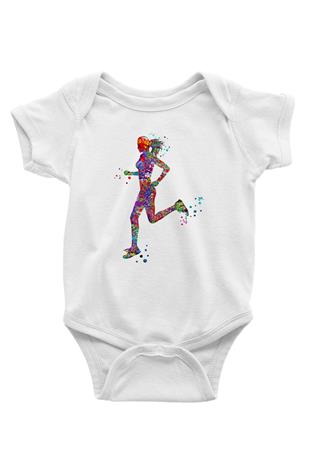 Koşu Baskılı Beyaz Bebek Body - Zıbın