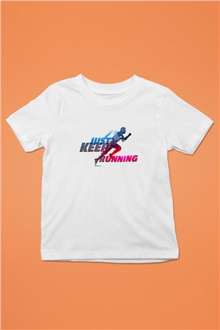 Koşu Baskılı Unisex Beyaz Çocuk Tişört - Tshirt
