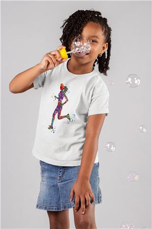 Koşu Baskılı Unisex Beyaz Çocuk Tişört - Tshirt