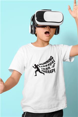 Koşu Baskılı Unisex Beyaz Çocuk Tişört - Tshirt