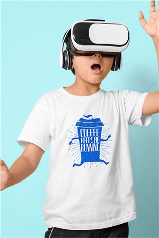 Koşu Baskılı Unisex Beyaz Çocuk Tişört - Tshirt