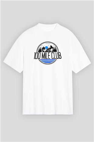Koşu Baskılı Unisex Beyaz Oversize Tişört - Tshirt