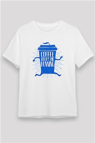 Koşu Baskılı Unisex Beyaz Tişört - Tshirt