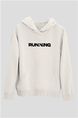 Koşu Baskılı Unisex Ekru Hoodie