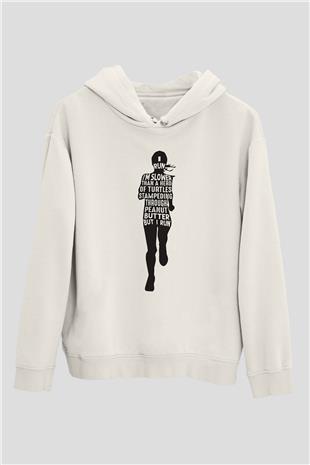 Koşu Baskılı Unisex Ekru Hoodie