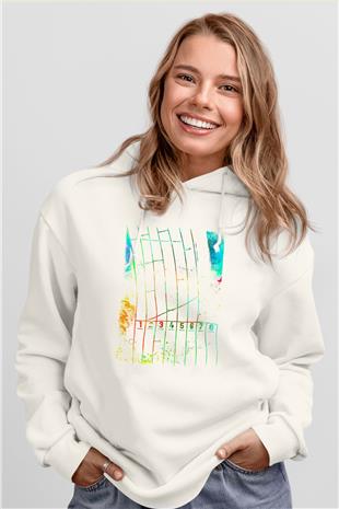Koşu Baskılı Unisex Ekru Hoodie