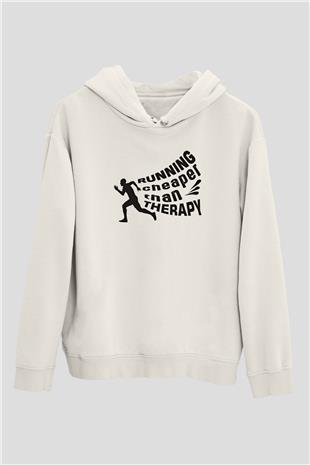 Koşu Baskılı Unisex Ekru Hoodie