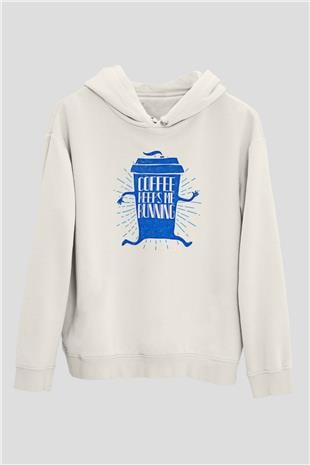 Koşu Baskılı Unisex Ekru Hoodie