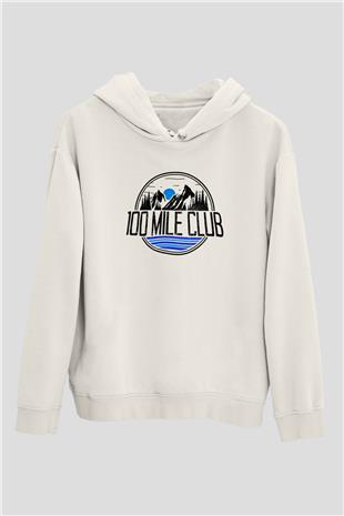 Koşu Baskılı Unisex Ekru Hoodie