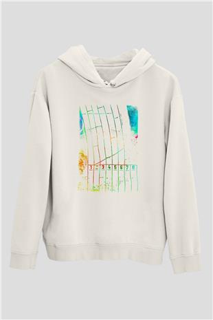 Koşu Baskılı Unisex Ekru Hoodie