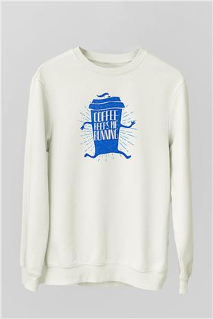 Koşu Baskılı Unisex Ekru Sweatshirt