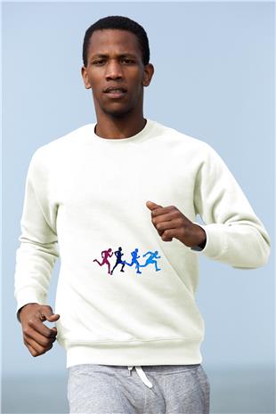 Koşu Baskılı Unisex Ekru Sweatshirt