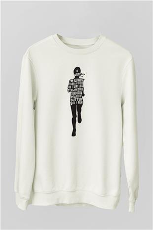 Koşu Baskılı Unisex Ekru Sweatshirt