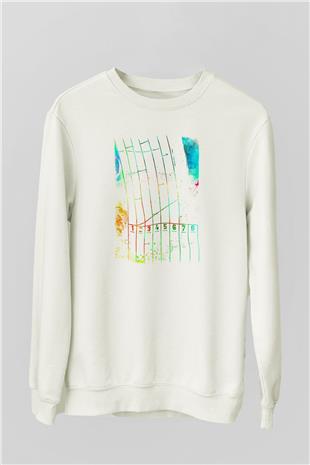 Koşu Baskılı Unisex Ekru Sweatshirt