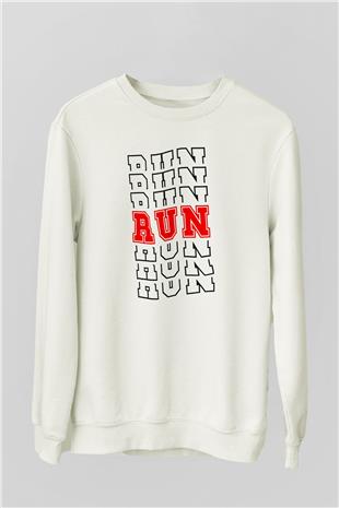 Koşu Baskılı Unisex Ekru Sweatshirt