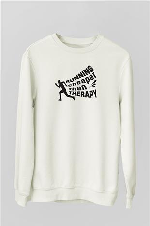 Koşu Baskılı Unisex Ekru Sweatshirt