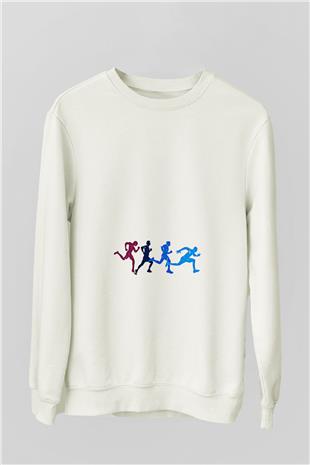 Koşu Baskılı Unisex Ekru Sweatshirt