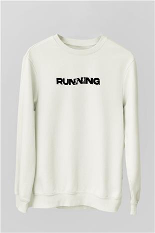 Koşu Baskılı Unisex Ekru Sweatshirt