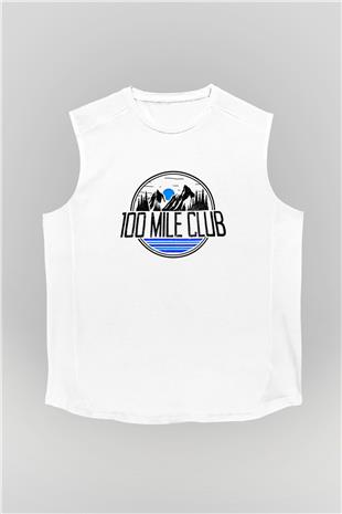 Koşu Baskılı Unisex Kolsuz Beyaz Tişört