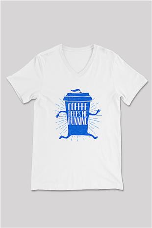 Koşu Baskılı Unisex V Yaka Tişört - Tshirt