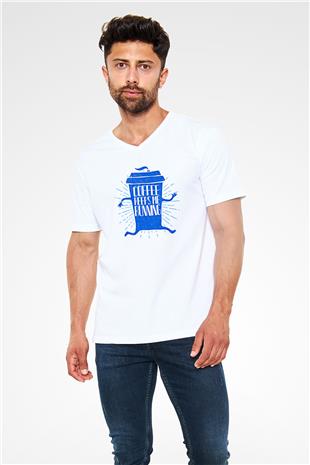 Koşu Baskılı Unisex V Yaka Tişört - Tshirt