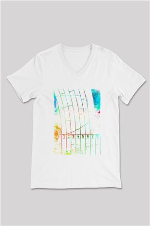 Koşu Baskılı Unisex V Yaka Tişört - Tshirt
