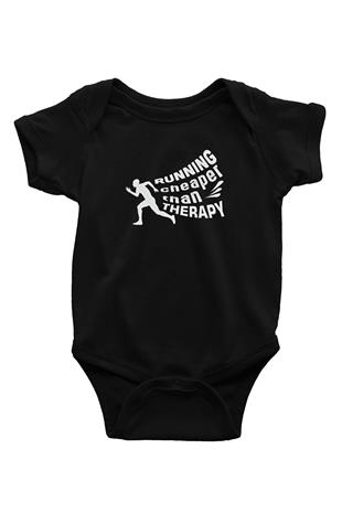 Koşu - Running Baskılı Unisex Siyah Bebek Body - Zıbın