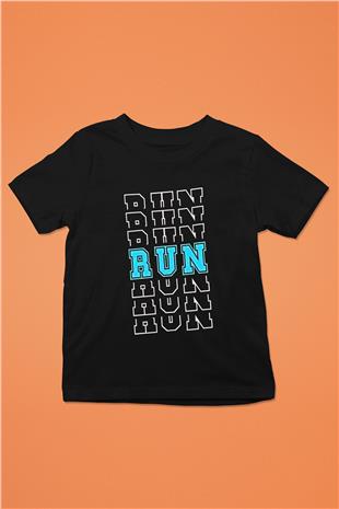 Koşu - Running Baskılı Unisex Siyah Çocuk Tİşörtü - Tshirt