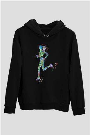 Koşu - Running Baskılı Unisex Siyah Hoodie