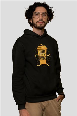Koşu - Running Baskılı Unisex Siyah Hoodie